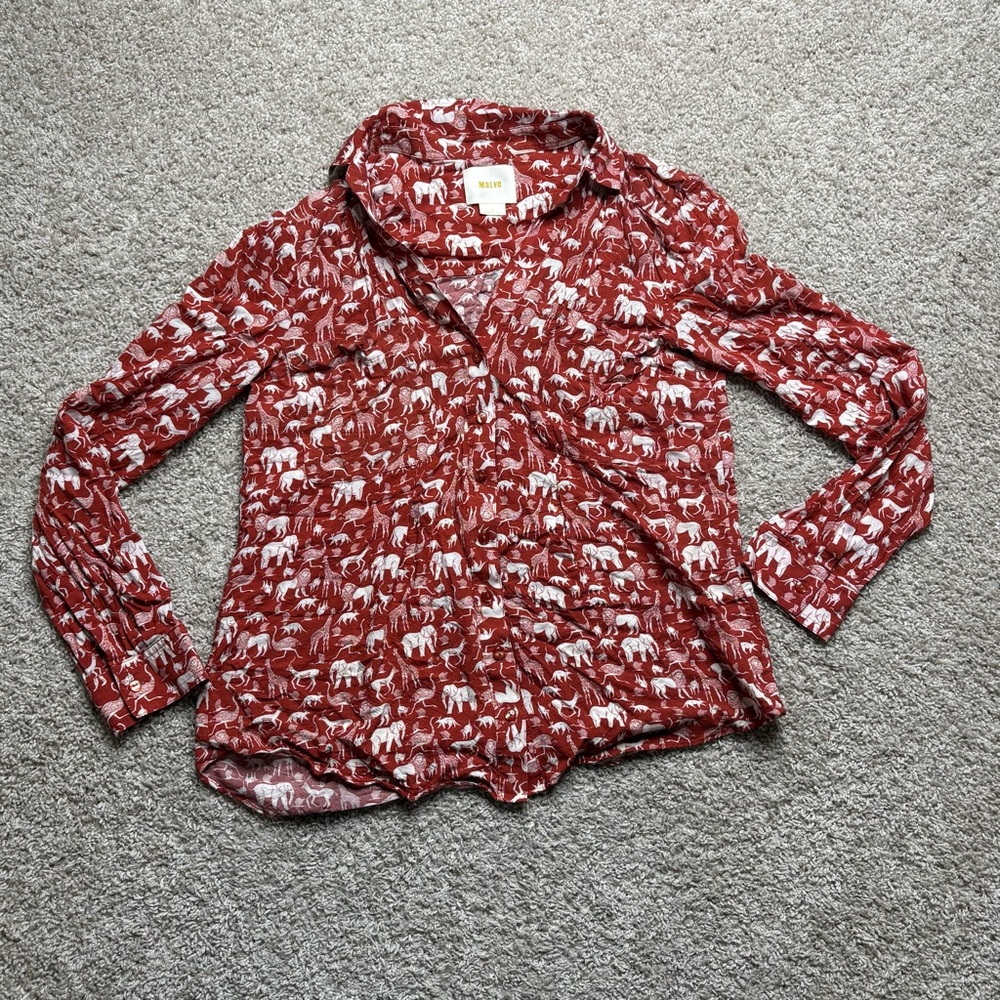Maeve Safari Print Button Down Blouse